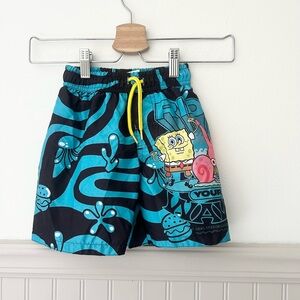 SpongeBob SquarePants Nickelodeon Boys Size 4 Blue Black Graphic Swim Trunks